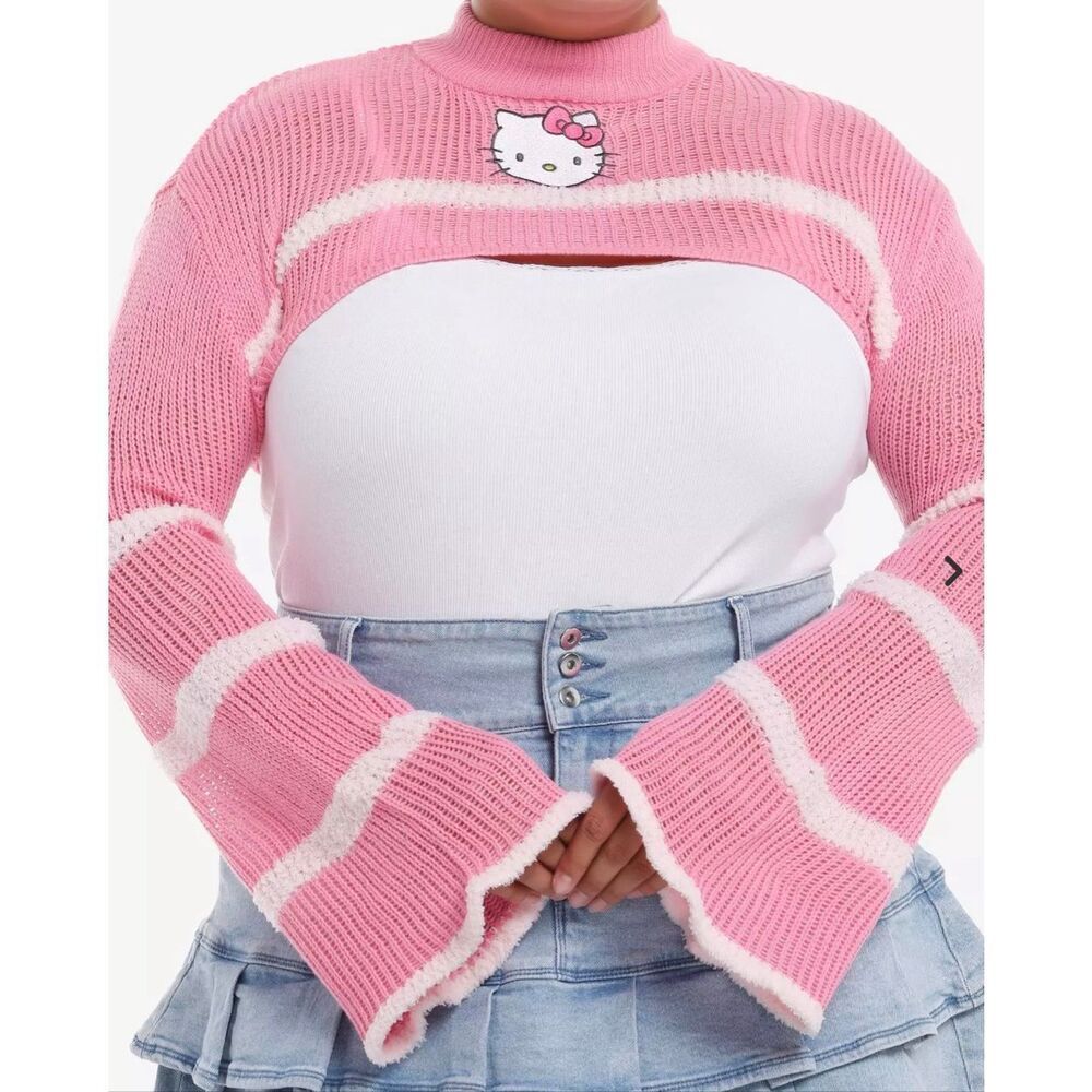 Sanrio Hello Kitty Stripe Bolero Girls Crop Shrug Plus Size 2 Nwt
